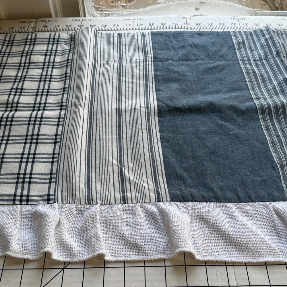 April & Olive Farmhouse Patchwork Curtain Valance Blue Plaid Stripe Cotton VHC